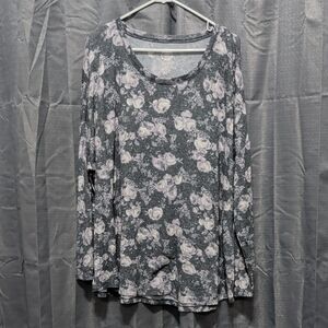 Elegant Floral Long Sleeve Top in Gray
